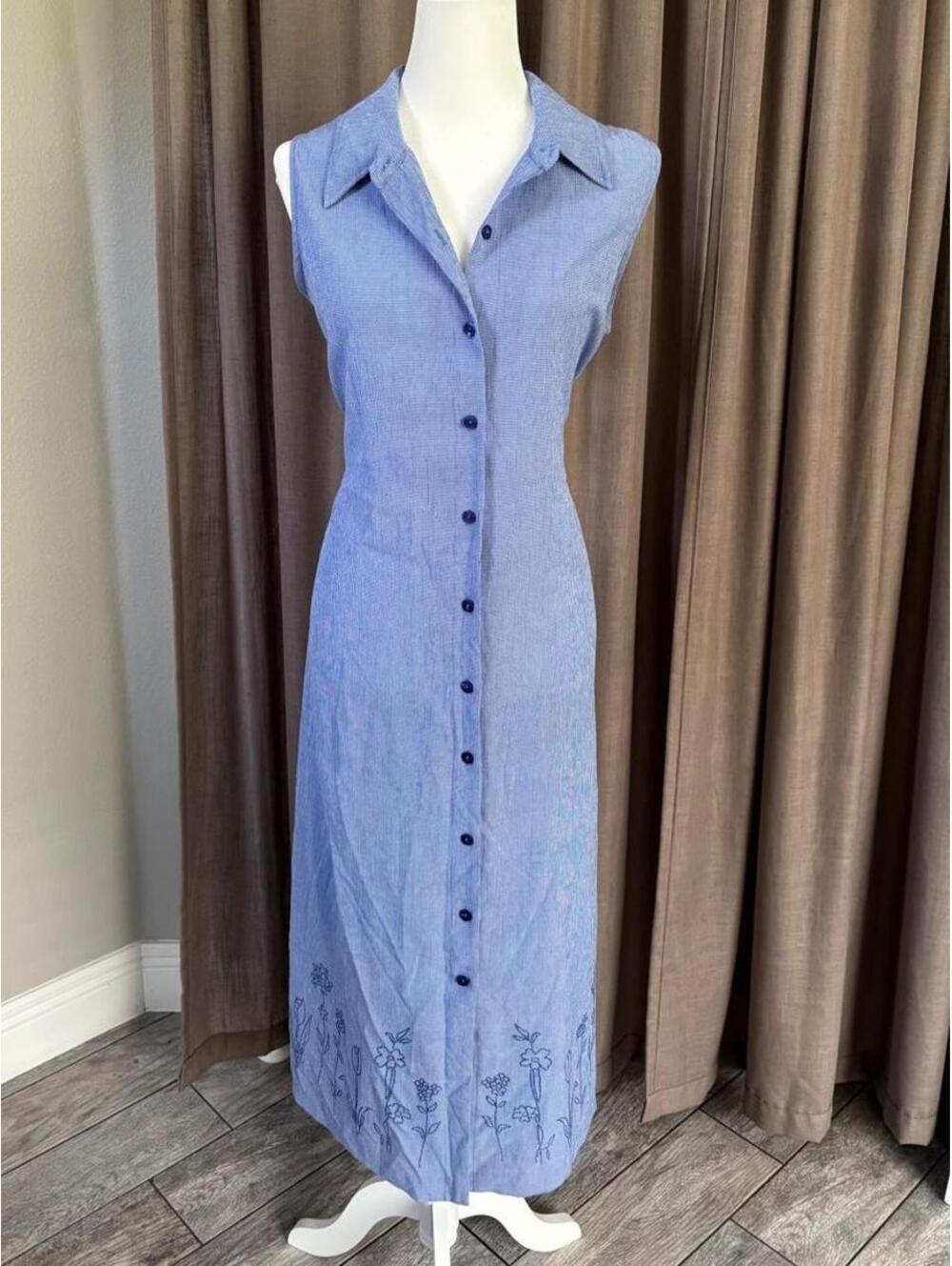 Vintage 90s Kathie Lee Blue Floral Maxi Dress 16